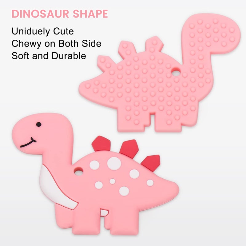 mislili Teething Toys for Babies, Baby Teethers with Clip Silicone Teether Toys for Boys and Girls Infant Teething Relief Dinosaur Shape, Pink - Image 4